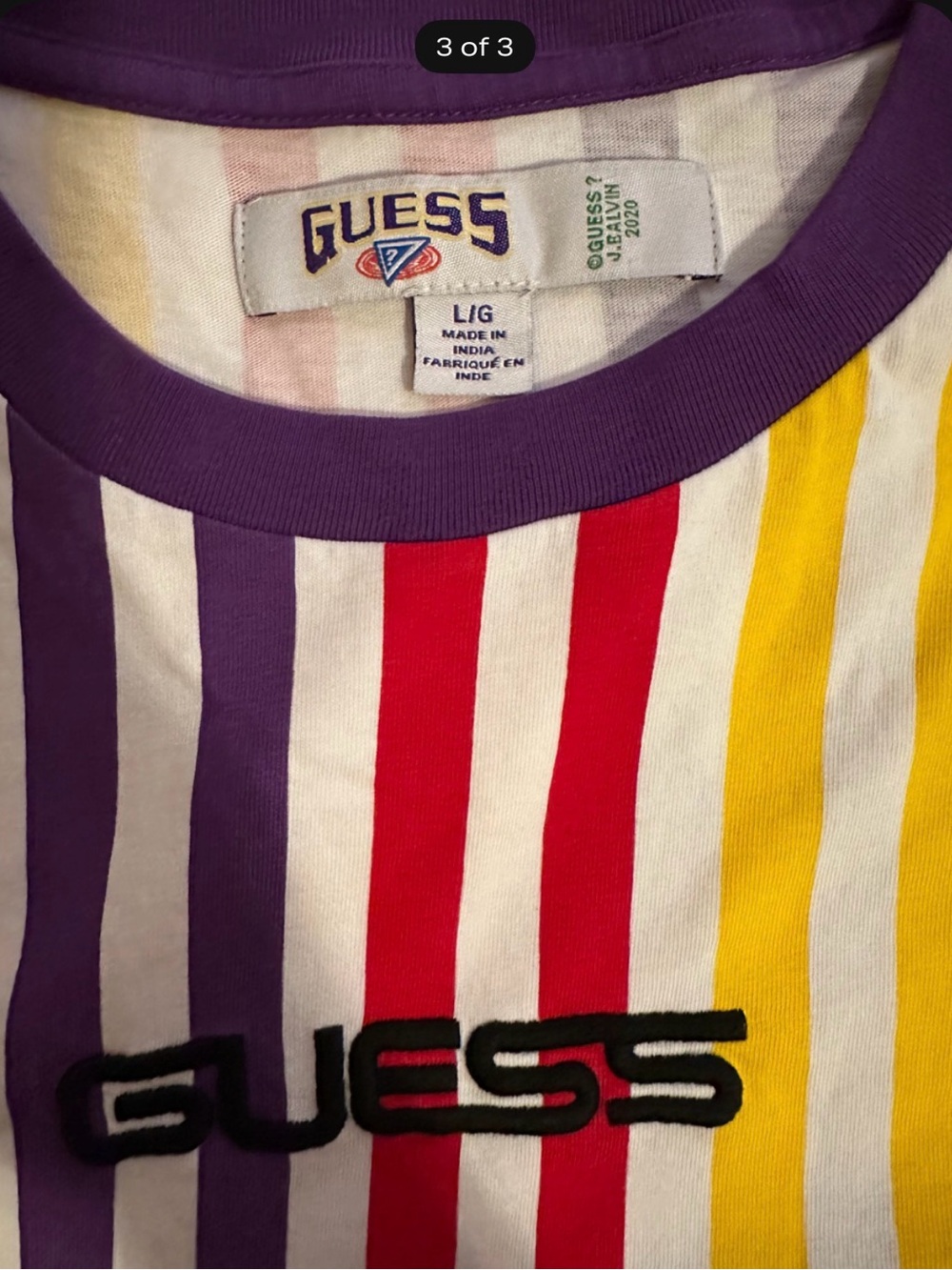 GUESS Men’s Rainbow Stripe Short Sleeve Tee - Multi - Picture 3 of 3